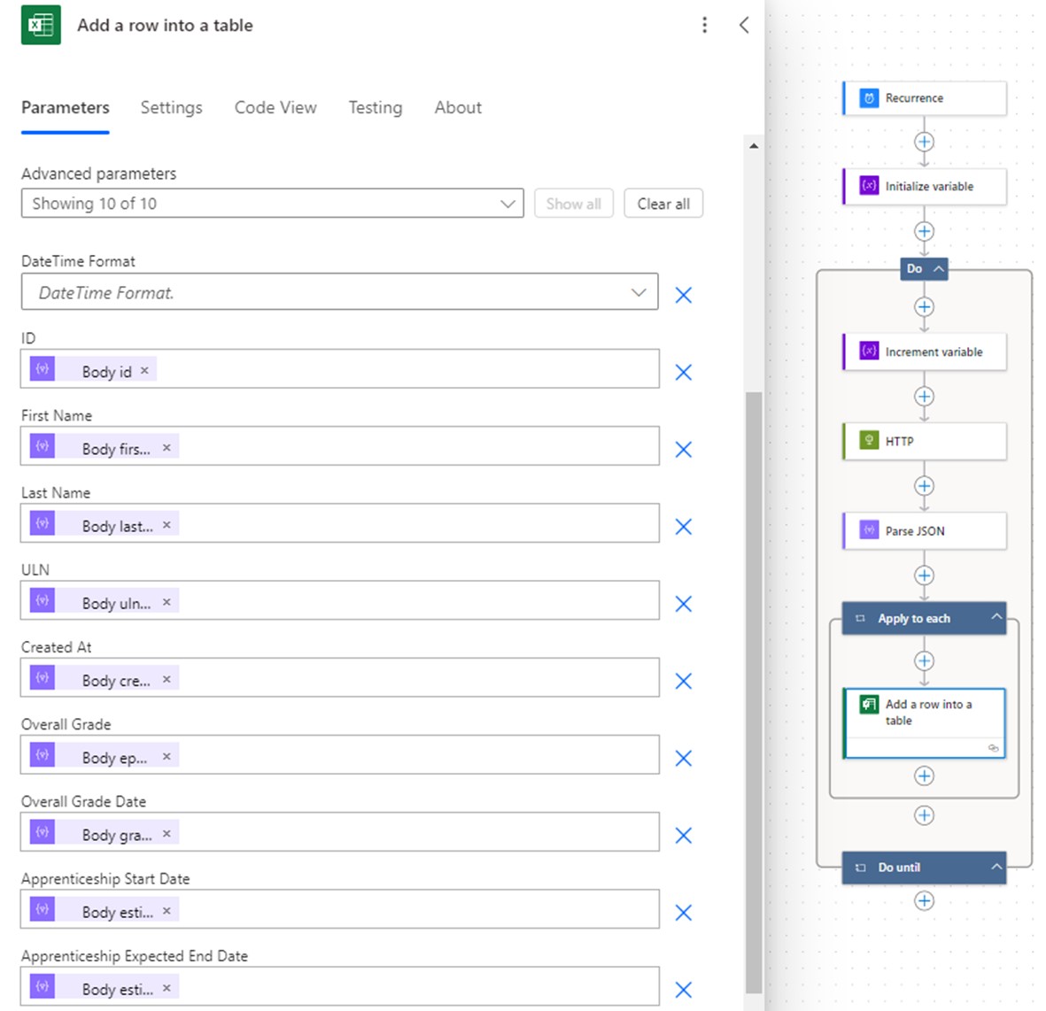 Power Automate Data To Table Config